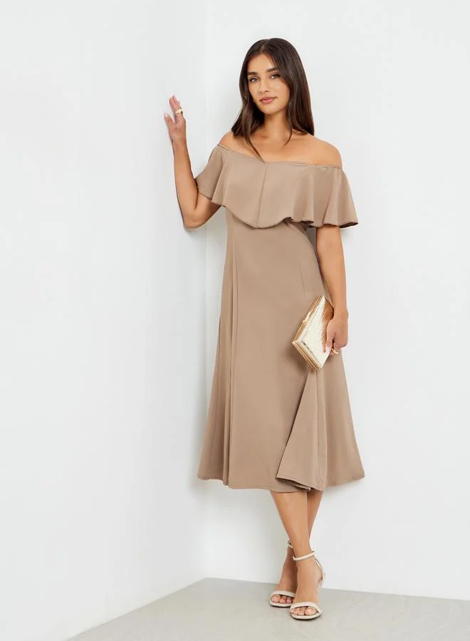 Styli  Women Off-Shoulder Midi Dress for Women | Best Price UAE